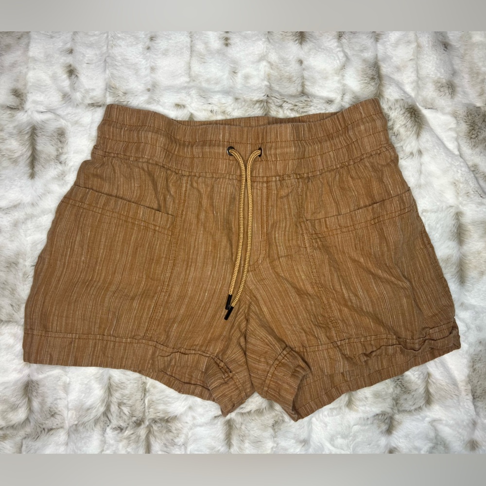 ATHLETA Cabo linen textured 4” drawstring shorts, size 4, caramel/rust